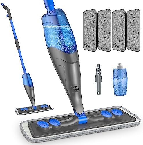 Spray Mop for Floor Cleaning- Floor Mop Microfiber Flat Mop Wet Dry Dust Mop with Refillable 635ML Bottle 4 Washable Pads Sprayer for Hardwood Floor Laminate Tiles Wood Ceramic Vinyl Home Kitchen