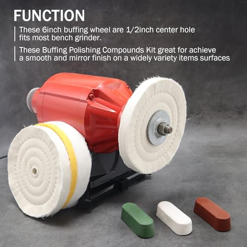Image of SCOTTCHEN 6inch Buffing Polishing Wheels 1 /2 inch Arbor Hole,Soft /Fine /Medium for Bench Grinder Tool-4PCS,with Buffing Polishing Cutting Compounds 7.4 Oz.Kit