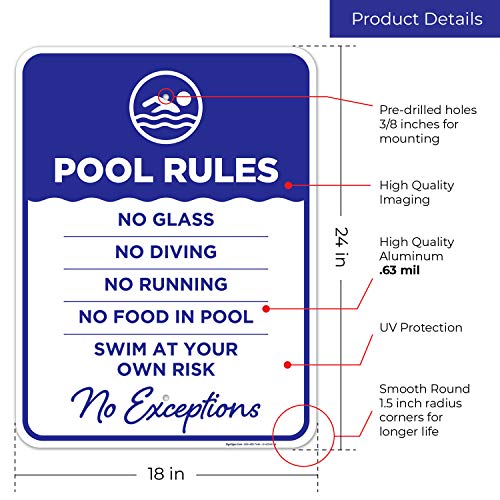 Señal piscina Pool Rules en aluminio 18x24 pulg miniatura 3