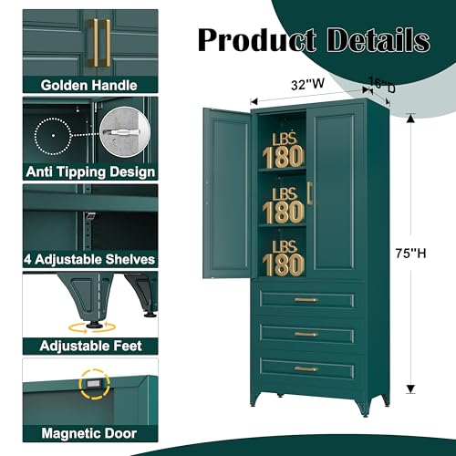 Image of SteeLoong 75 inch Metal Storage Cabinet with Doors and 2 Adjustable Shelves