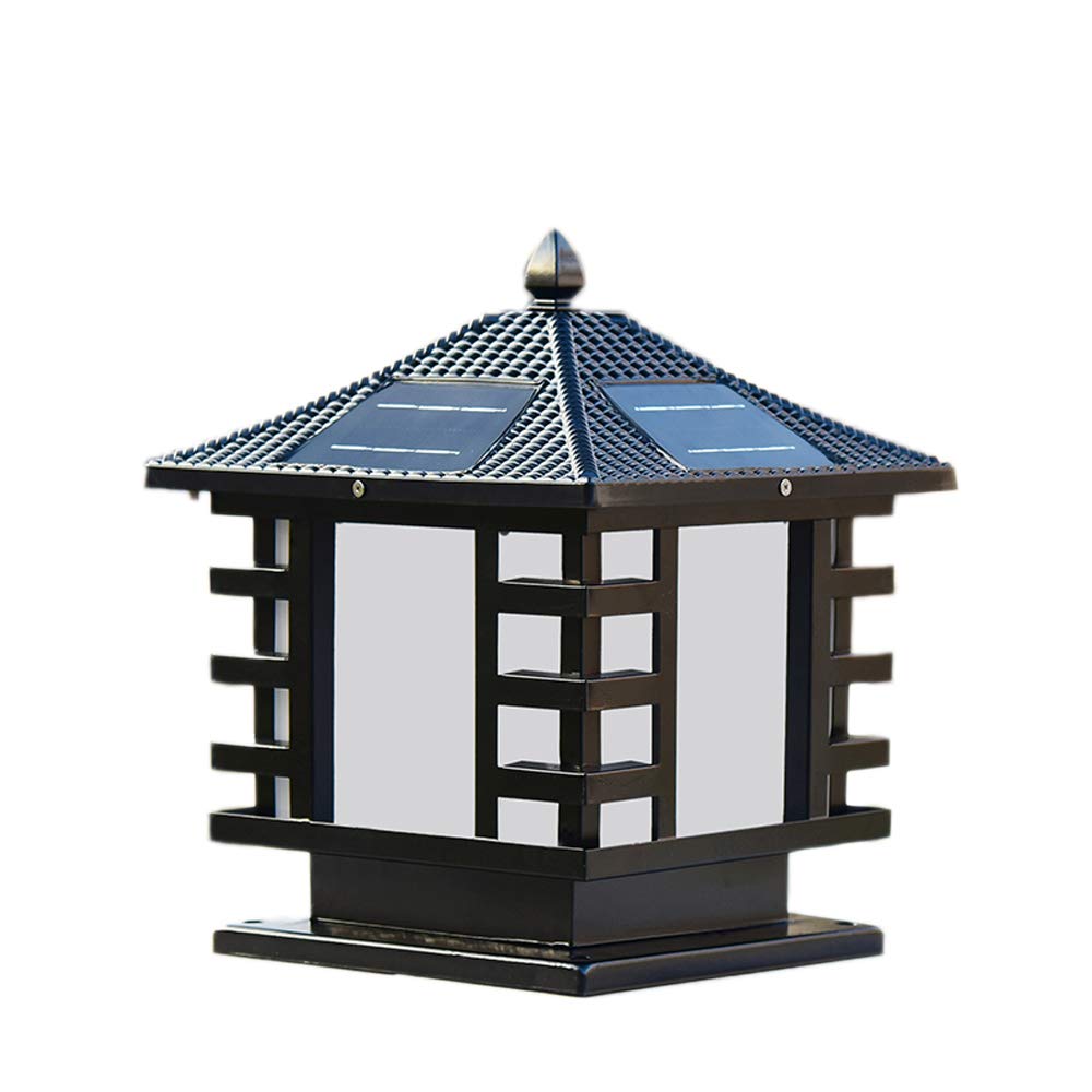 ZXTIIEUF Post Lights Outdoor Vintage Solar Column Headlight Energy Saving LED 1-Light Exterior Post Lantern Rainproof Waterproof Bright Garden Home Villa Wall Light Landscape Street Antique(Nero,M)