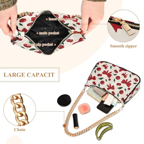 Clutch Shoulder Bags Tote Evening Purse Handbags for Women Cherry Bow Retro Hobo Bags with Zipper4