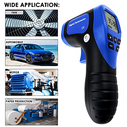 DANOPLUS Digitaler berührungsloser Foto-Drehzahlmesser, Laser-Drehzahlmesser mit Datenaufzeichnungsfunktion, reflektierende Bänder, Messbereich: 2,5–99999 U/min