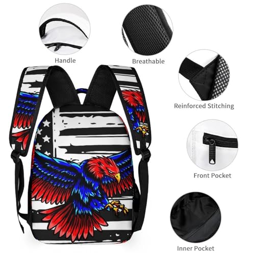 Backpack Book Bags with Lunch Box Storage Bag Backpack Set Daypack with Lunch Bag and Cosmetic Bags (American Flag USA Cool Bald Eagle Pattern (8))3