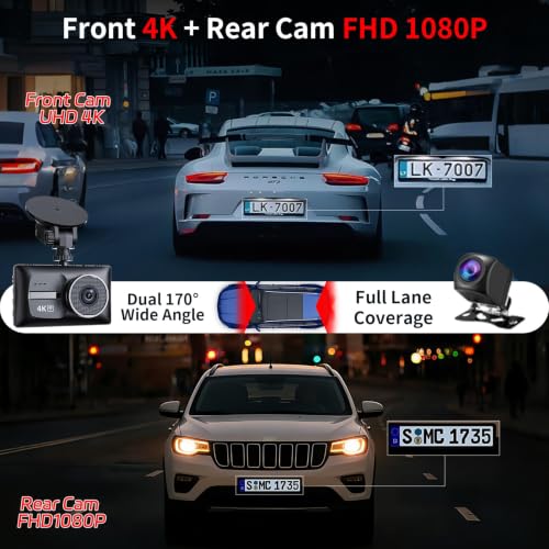 X18 4K Dual Dash Cam Front and Rear, Free 64GB Card Support 256G Max, 5.8G WiFi - up to 20MB/s Fastest Download Speed with App, 4K 2160P/FHD Dash Camera, 3" IPS, G-Sensor,24H Parking Mode — view 3