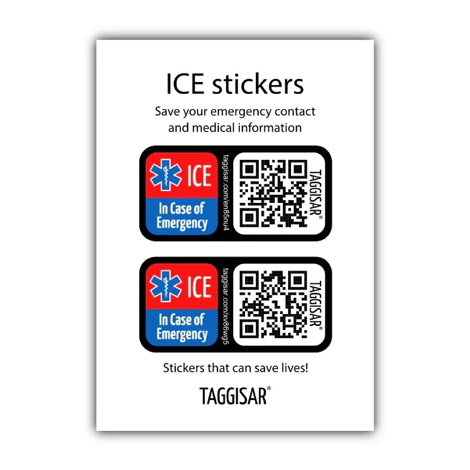 ICE Stickers 2 Pack - in Case of Emergency Stickers Ideal for Helmet Sports, Site Workers, Hikers and More!