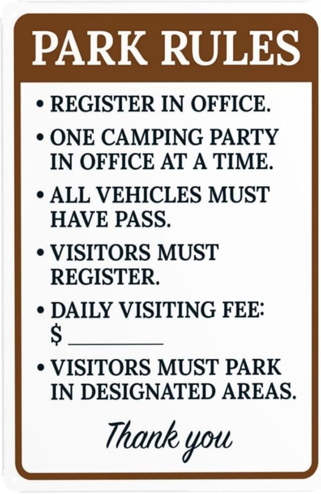 Park Rules Register In Front Desk Vehicles Must Have Pass Visitors Must Register Warning Sign Rules Security Metal Signs For Business Street Wall Safety Caution Decor Gift For Women Men 8x12 Inch