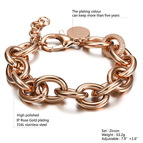 Ciunofor Link Bracelet Designer Brand Inspired Antique Women Jewelry Cable Wirevintage Valentine Wide Cuban Curb Link Bracelet Stainless Steel Adjustable Chain (Rose Gold) #TOP5