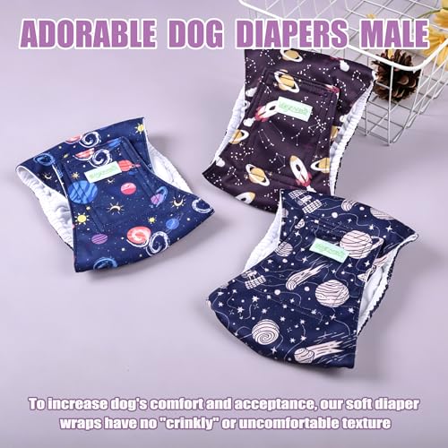 Image of wegreeco Washable Male Dog Belly Band (Stylish Pattern) - Pack of 3 - Dog Diapers Male - Washable Male Dog Belly Wrap (Interstellar, Large)