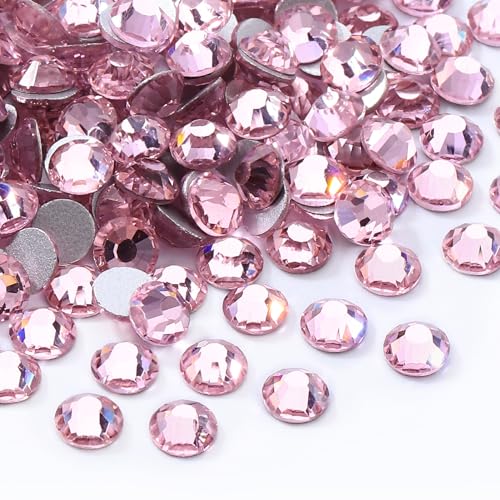 Image of Pink Flatback Rhinestones, Glass Rhinestones for Nail Art and Craft, Glue Fix, Loose Crystal Gemstones(Pink, SS20, 1440pcs, 4.6-4.8mm)