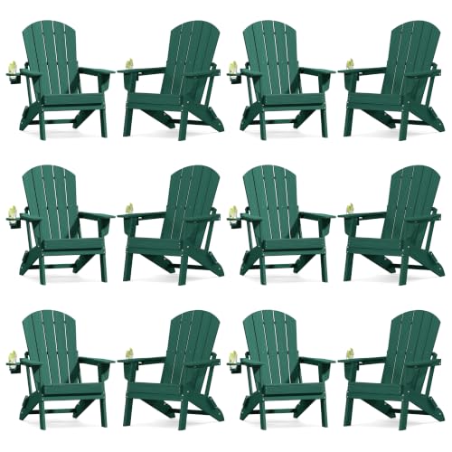 Image of Plawdlik Folding Adirondack Chair 12-piece Set, Cup Holder, Green