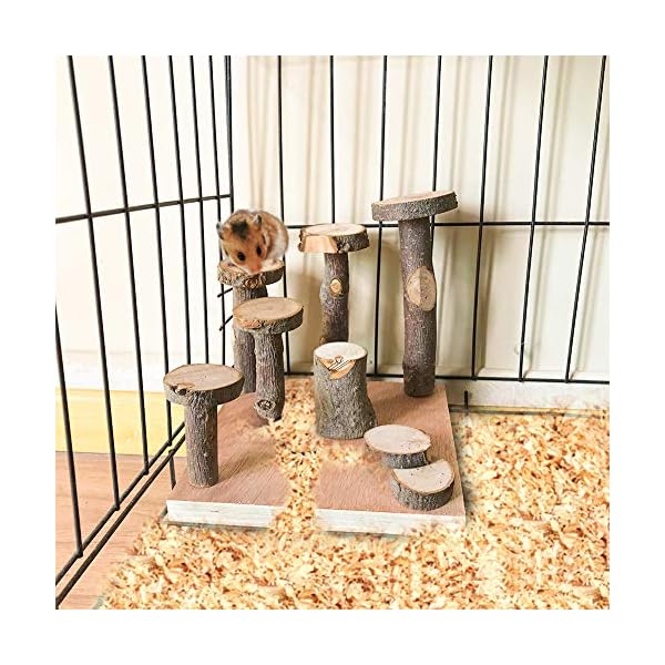 Hamster climbing wooden stand platform, pet cage playground natural wood bridge ramp toys for dwarf hamsters, syrians hamster, gerbil, mouse, rat - image 4