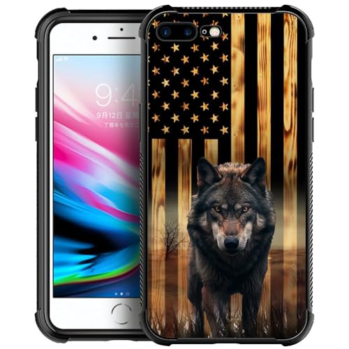 Coque iPhone 7 Plus drapeau américain grain bois rigide TPU antichoc