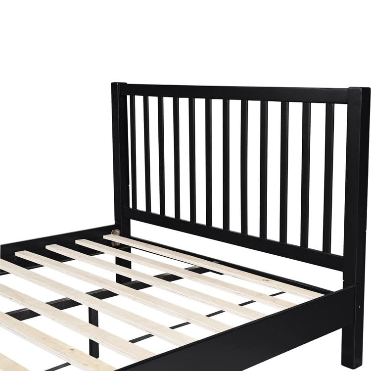 Image of Metal Bed Frame (or Spindle Metal Bed Frame /Platform Bed) Matte Black Steel /Heavy-Duty Metal Frame Vertical Spindle Slat Headboard and Footboard Platform Bed.