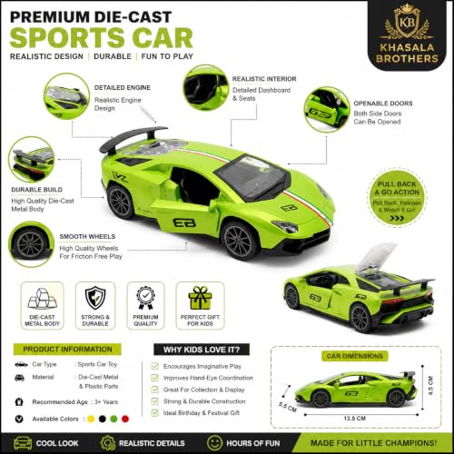 Image of Khasala Brothers Diecast 1:36 Toy Car Metal Body Openable Doors, Bonnet & Boot Pull-Back Action for Kids Diecast Model (Colors as Per Stock) (Multi1)