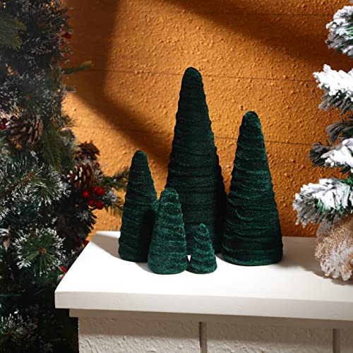 5 Sizes Velvet Trees Modern Winter Tree Decorations Handmade Winter Table Top Tree Centerpiece Holiday Entryway, Rustic Winter Home (Green) #TOP3