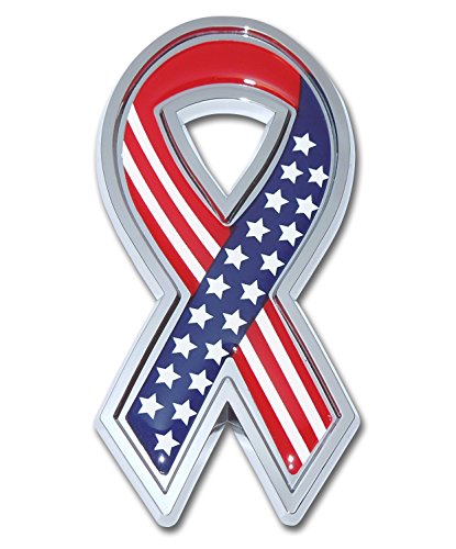 Image of Elektroplate USA Flag Ribbon OEM Chrome Emblem for Cars, Trucks, and All Auto | Universal Fit at 3.25 inch x 2.5 inch | Weatherproof