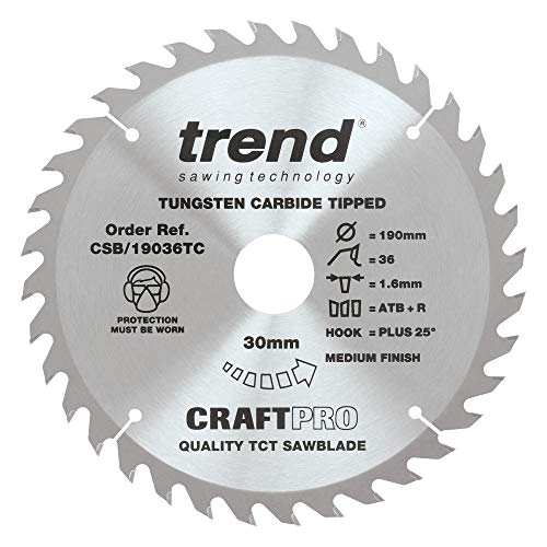 Trend Wood Cordless ATBR Circular Saw Blade, 190mm Diameter, 30mm Bore, 36 Teeth, 1.6mm Kerf, +25° Hook, TCT, Fine Finish, CSB/19036TC