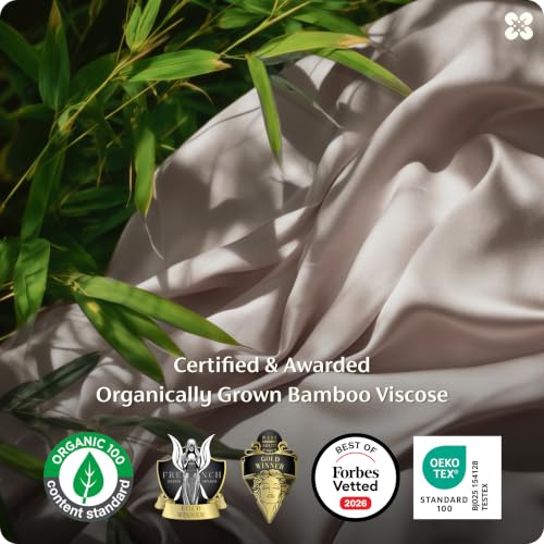 Image of Bedsure 100% Organically Grown Bamboo Viscose Queen Sheet Set | Cooling Bedsheets for Hot Sleepers | Luxury Silky Soft PureWoven | 18 inch Deep Pocket with Corner Straps | Oeko-Tex Certified [Light Brown]