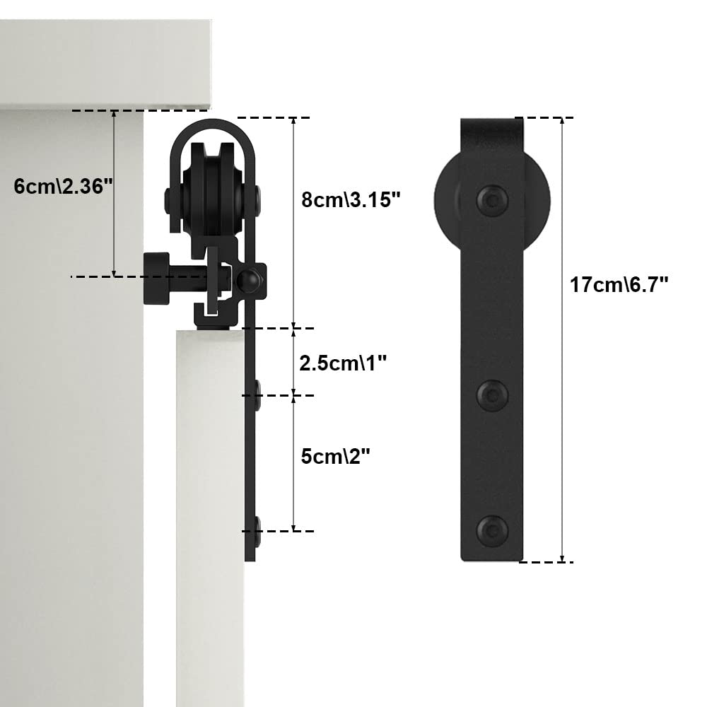 91,5 cm / 3FT Super Mini Porte scorrevoli Capannone Porta Armadio Hardware Kit per Porta Singola Supporto TV Armadi Piccoli Armadi, Gancio a Forma di J