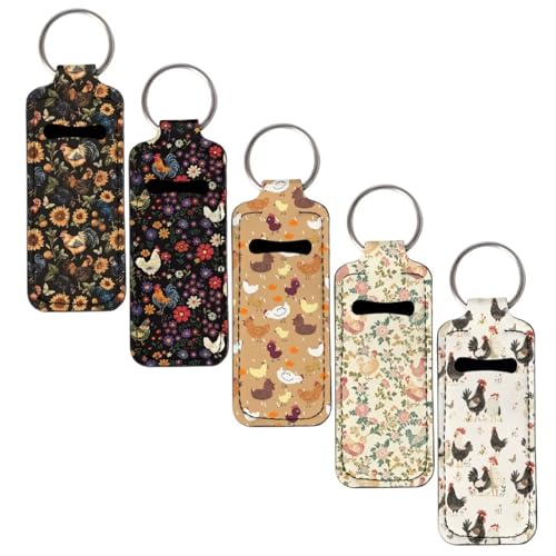 SEANATIVE Cute Chickens 5 PCS Lipstick Holder Keychain Chapstick Case