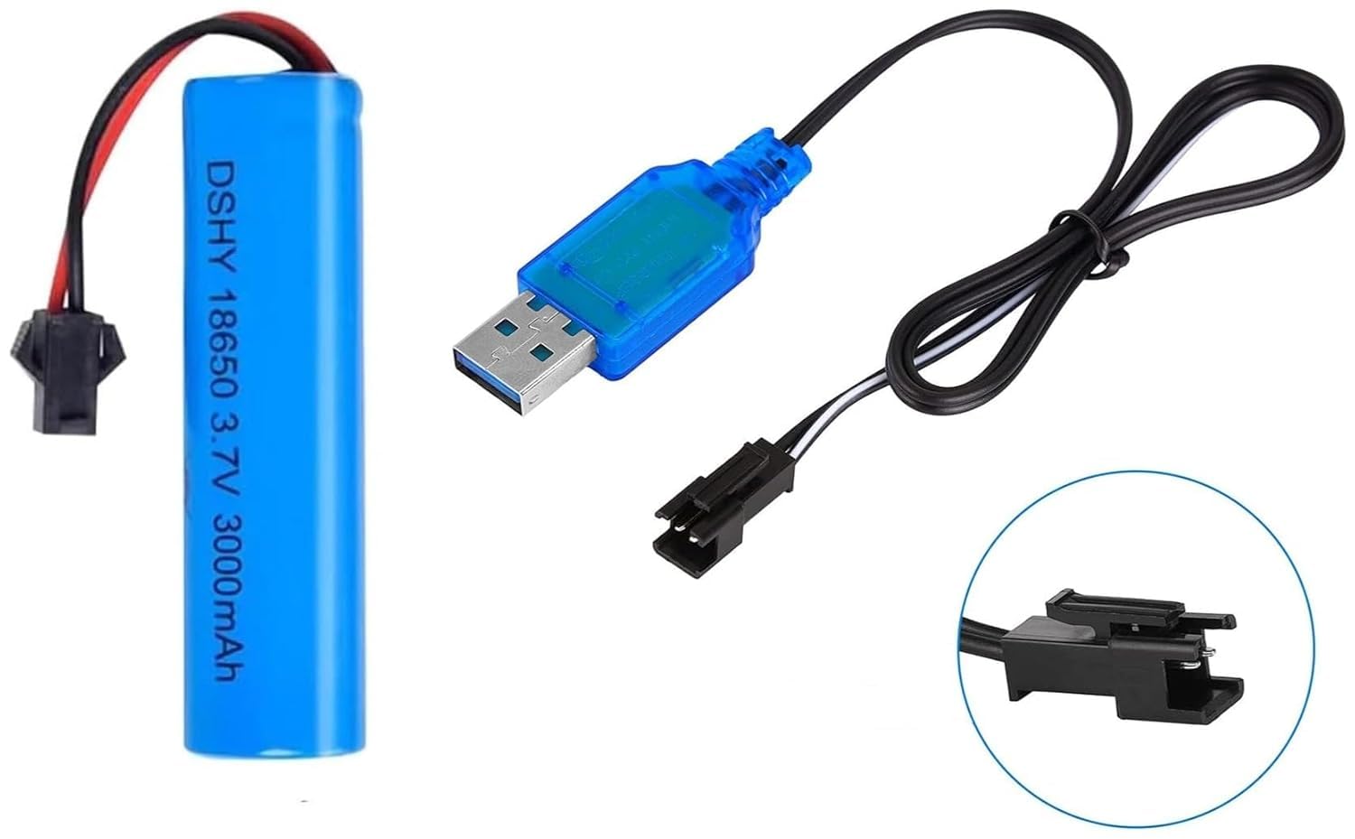 3000mah 3.7V Rechargeable Battery SM-2P Plug with USB Charger for RC Car RC Trucks Toy Robots Bazooka Rocket Bubble Gun Battery Replacement (Pack of 1)-image-45