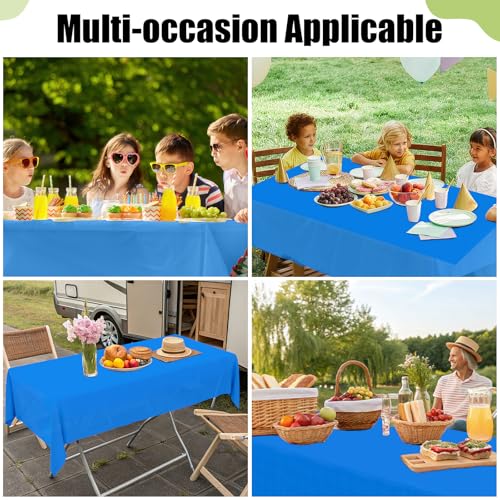 Image of Smiry Disposable Table Cloth 3 Pack, 54 x 108 Inch Waterproof Plastic Tablecloth, Decorative Rectangle Table Covers for Party, Birthday, Picnic, Blue
