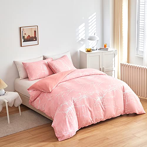 ARYURBU Bettwäsche 155x220 cm Set 2teilig Rosa 1x Bettbezug 155x220cm und 1x Kissenbezug 80x80cm Mikrofaser Marmoriert Weiß Marmor Blitzmuster für Einzelbett mit Reißverschluss Bügelfrei - Image 5