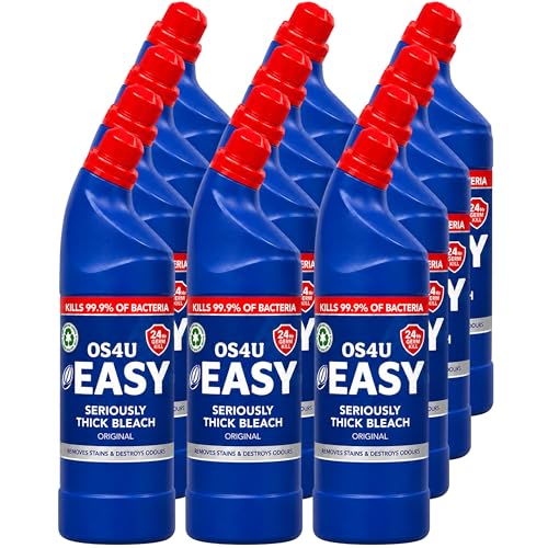 Thick Bleach Easy 24 Hour Protection Thick Toilet Cleaner 750ml Per Bottle - 12 Pack | Thick Bleach for Toilet Cleaner Kills 99.9% Bacteria