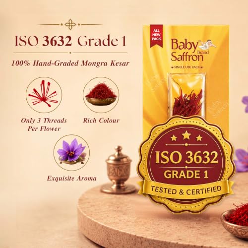 Image of Baby Brand Saffron Original Mongra Kesar /Keshar | Grade1 ISO3632 Tested | Rich Colour & Aroma | For Pooja Tilak, Pregnant Women, Kids, Food, PMS, Skin & Health | 50mg Each(Single-Use Pack) x 10 Pack