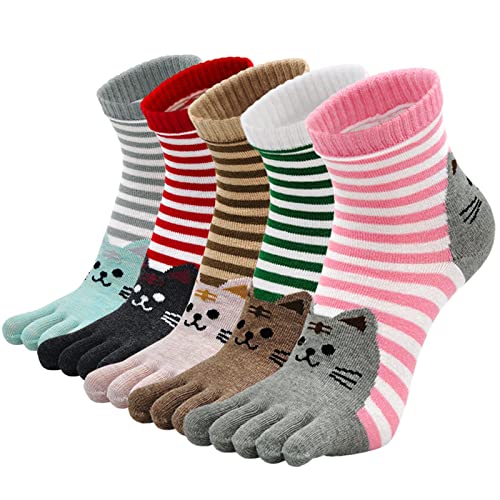 Image of CaiDieNu Women's Animal Toe Socks - Cotton Five Finger Colorful Funny Casual Crew Socks for Ladies