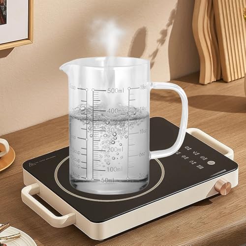 Image of 500ml /16.9oz Microwave Safe Glass Measuring Cup | Heat Resistant Borosilicate, V-Shaped Spout, Clear Scale, Multipurpose for Kitchen, Coffee & Yogurt(500ml /16.9oz)