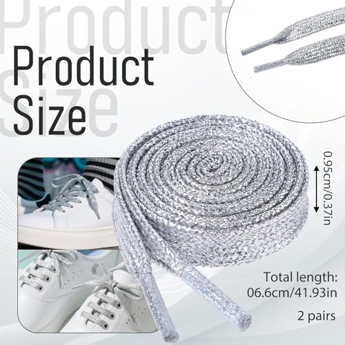 Glitter Shoe Laces,Premium Flat Silver Sneakers,Fashion Bling Shoe Laces for Sneakers Silver Shoes Strings for Sneaker Shiny Sparkle Shoes Lace for Womens Sneaker Skate Boots Sports Training2