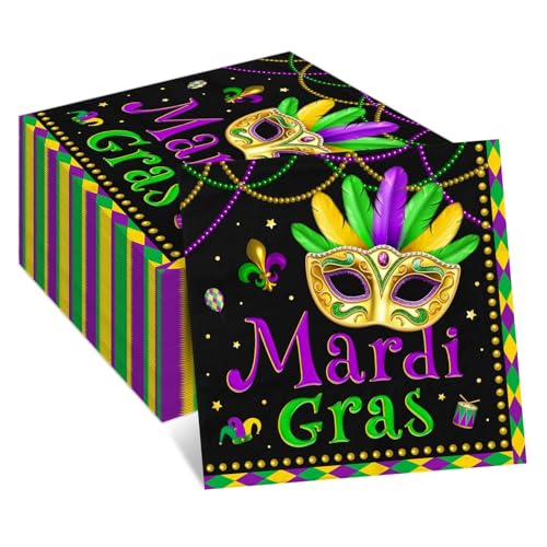 48 Pack Mardi Gras Paper Napkins Carnival Masquerade Disposable Napkins Fat Tuesday Dinner Decorative Napkins for New Orleans Masquerade Party Decor 6.5 x 6.5 Inch