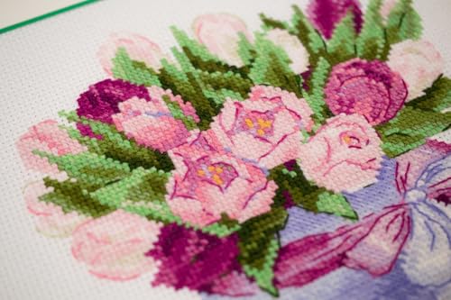 Image of RIOLIS - Tulips Hat Box 2003, Floral Cross Stitch Kits 7 inchx7, Cross Stitch Kits for Beginners & Advanced, Crossstitching Kits Adult, Counted Stitching Kits, Flowers Embroidery Kit