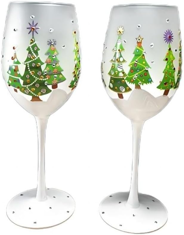 Crystal Wine Glasses - Hand Painted Christmas Theme - Set of 2 (Snowflake)