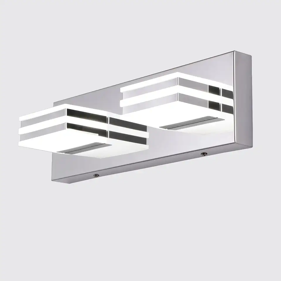 Luminária LED, 12 W, espelho de luz, lâmpada de vaidade, moderno, acrílico, aço inoxidável, banheiro, parede, iluminação sobre espelho, cromada, 2 luzes, banheiro, quarto, luminárias