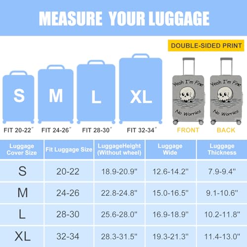 Image of Yeah I'm Fine, No Worries Skeleton Luggage Cover - Funny & Cool Travel Protector for 18-32 Inch Suitcases, Stretchy & Machine Washable
