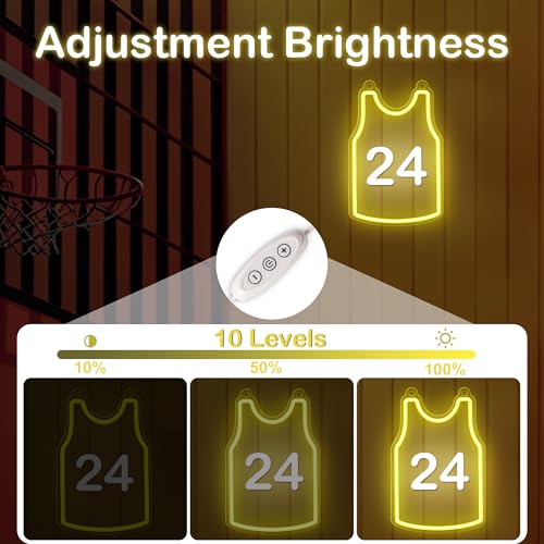 Image of Personalized Basketball Jersey Number Neon Sign, Attivolife Light up Basketball Club Room Wall Decor Custom LED Light, Sport Christmas Birthday Gifts for Basketball Lover Man Boy Teen