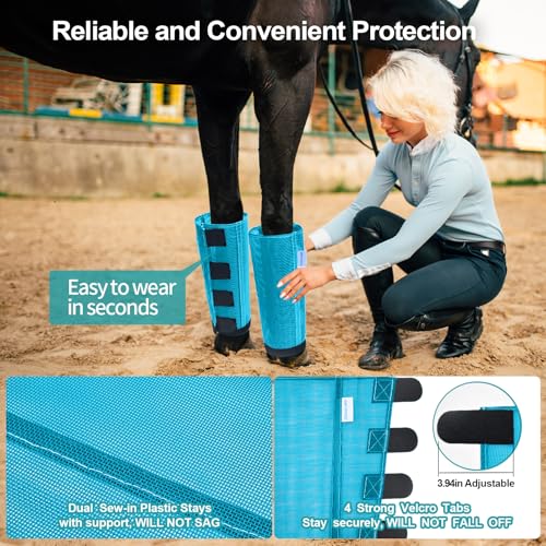 Image of Mesh Horse Fly Boots Set of 4, Loose Fitting Leggings for Horses, Reduce Stressful Stomping, Breathable Adjustable and Universal Fit for 4 Legs, Reliable Stay Put (Sky Blue)