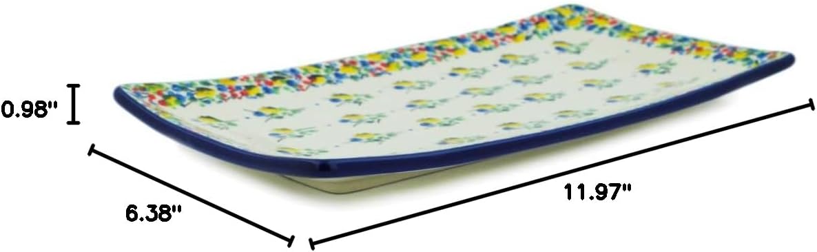 Polmedia Polish Pottery Sushi Tray UNIKAT - Blueberry Season Pattern Handmade in Boleslawiec Poland by Ceramika Artystyczna + Certificate of Authenticity