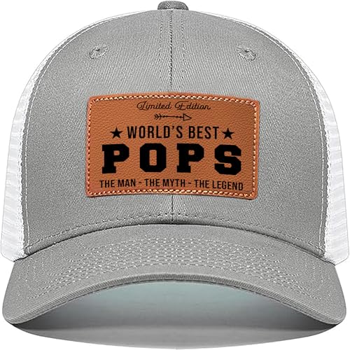 Best Pops Ever Hat Pops Hat for Christmas Fathers Day Birthday Gifts for Dad Grandpa from Son Daughter Grandkids Trucker Gray Cap