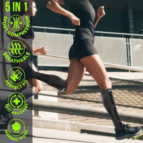 Medias Compresión Deportiva Hombre/Mujer (1 Par) - Pantorrilleras Compresivas Running, Crossfit, Fútbol - Gemeleras Elásticas Running y Deporte - Calcetines Altos Lana Merino Transpirable - imagen 4