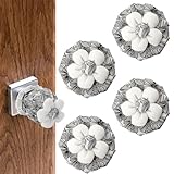 Sliverdew 4 Pcs Door Knob Covers with Sponge Black Floral Door Handle Cover Soft Door Knob Protector Round Knob Covers for Door Reusable Washable Decorative Door Handle Cushion