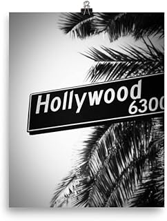 8x10 Inch Hollywood Street Sign Wall Art: Unframed Photo Paper Print, Los Angeles Poster, California Gifts Women Men, Black and White Print, Living Room Home Decor Photo, Vertical Artwork Walls