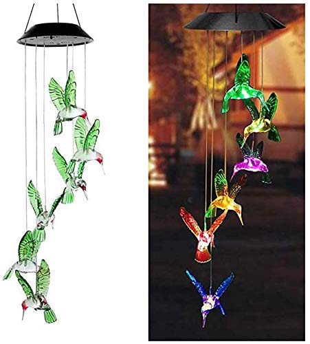 Lampe Solaire Carillons éoliens, Lumières Solaires de Jardin Lampe Solaire Colibris Libellule Papillon Bouteille Carillons éoliens Décoration Lumières Chemin Pathway Lampe (Colibri)
