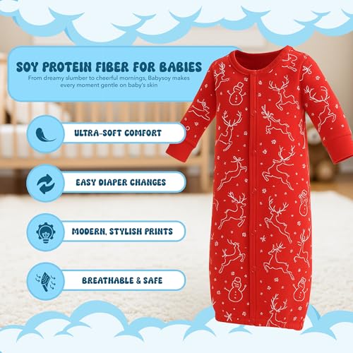 Image of Babysoy Unisex Baby Long Sleeve Gown Sleep Sack, Ultra Soft Nightgown, Newborn Reversible Mittens