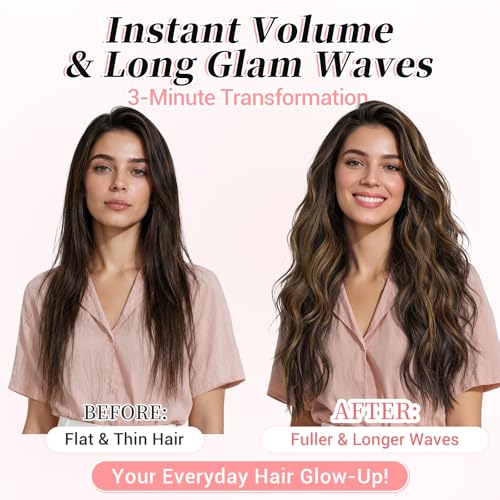 Image of KooKaStyle Wavy Clip in Hair Extensions 20 inch Balayage Dark Brown to Chestnut | 4 Pieces Clip in Extensions,Fiber Double Weft Hairpieces,Natural Volume,Beach Wave Long Synthetic Hairpieces for Women