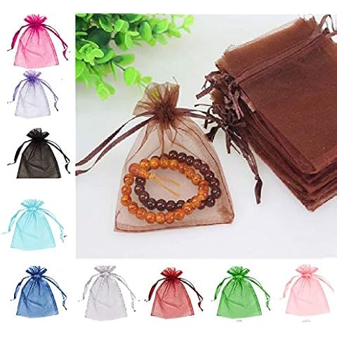 INFINTY UK Organza Bags Gift Wedding Favour Jewellery Pouches, Small Party Sweet Bags, Sheer Drawstring Pouches Perfect Size for Our Sunflowers Seeds Lavender Bags (Brown, 5 x 7cm - 25 pcs) Cover