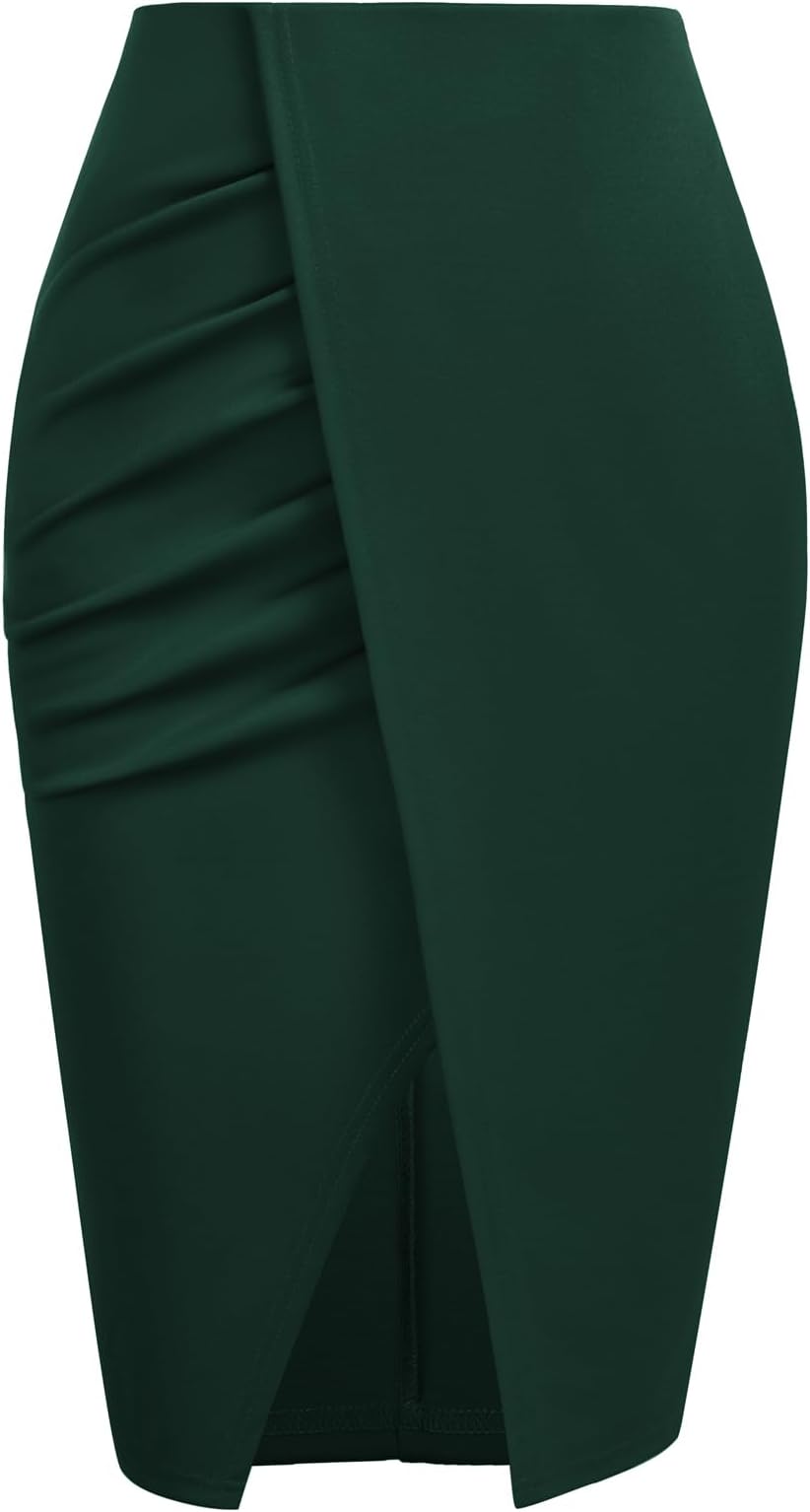 Kate KasinSummer Skirts for Women UK with Split Stretch Midi Skirts with Elasticated Waist Women's Skirts for Business